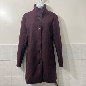 Women’s Single Breasted Knee Length Wool Blend Coat M Plum Preppy Dark Academia